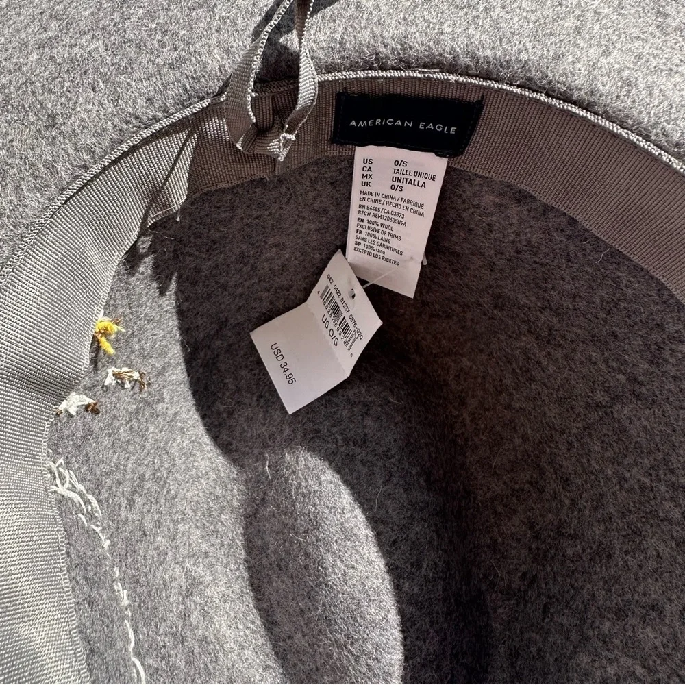 American Eagle Gray Wool Floral Embroidered Adjustable Fedora Hat